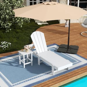 Laguna 2-Piece Fade Resistant HDPE Plastic Adjustable Outdoor Adirondack Chaise with Wheels and Side Table in White