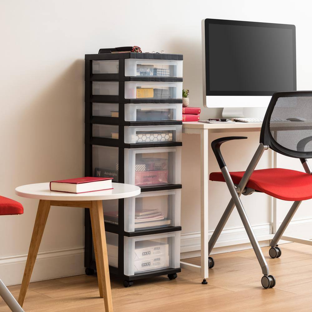 Iris Clear/Black 6-Drawer Organizer Cart with Wheels and Top Storage