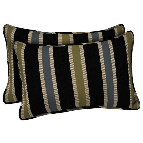 Hampton Bay Black Ribbon Stripe Outdoor Lumbar Pillow (2-Pack)