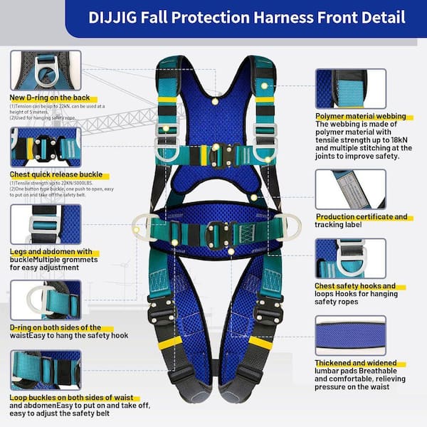 KIWDZFU Full Body Protection Safety Harness 5 pt Adjustment