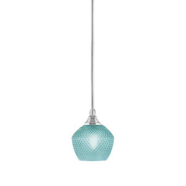 Unbranded Sparta 100-Watt 1-Light Chrome Shaded Pendant Light Mini Pendant with Turquoise Textured Glass and No Bulb Included