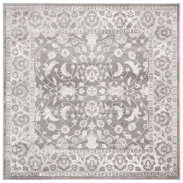 SAFAVIEH Brentwood Cream/Gray Doormat 3 ft. x 3 ft. Square Border Floral Area Rug