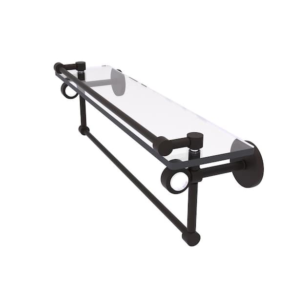 Allied Brass Clearview 22 in. W x 6.7 in. H x 5.8 D Glass Rectangular Shelf in Oil Rubbed Bronze with Gallery Rail and Towel Bar