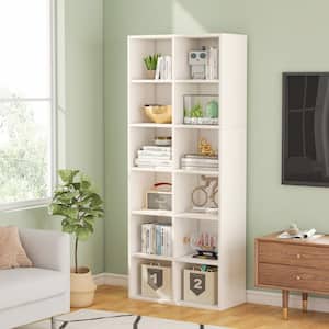 Eulas 72 in. Tall White Engineered Wood 12-Shelf Narrow Bookcase Tall Corner Cube Bookshelf for Office, Living Room