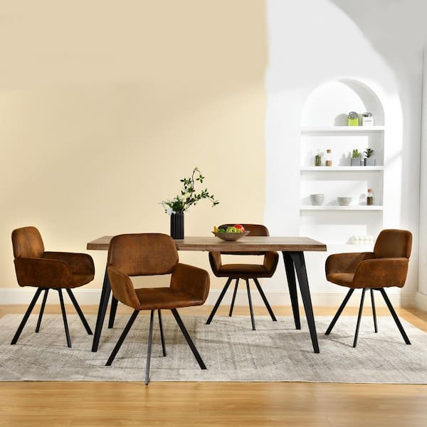 Homy Casa California Brown Suede Upholstered Swivel Dining Chair with Black Metal Legs (Set of 2)