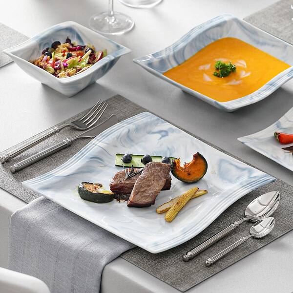 MALACASA Flora Wavy Modern Porcelain Dinnerware Set (Service for 6