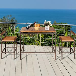 3-Piece Acacia Wood Bar Height Outdoor Dining Furniture Set