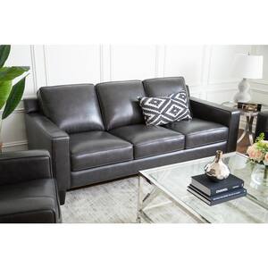 Miller 39 in. Straight Arm Leather Rectangle Sofa in. Steel Gray