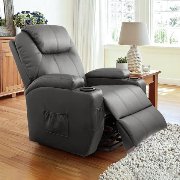 Homall Electric Lift Assist Recliner Chair Modern Single Sofa Seat with  Heated Ergonomic Massage Chair with Drink Holders For Living Room Chair  (Black) 