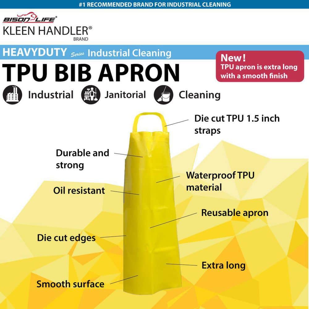 Yellow Heavy Duty Waterproof TPU Bib Apron, Adjustable Neck