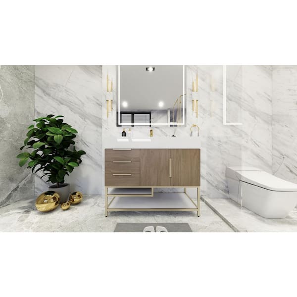 BV Better Vanity Bethany 42 in. W x 20 in. D x 36 in. H Single Sink Freestanding Bath Vanity in Light Oak with White Acrylic Top