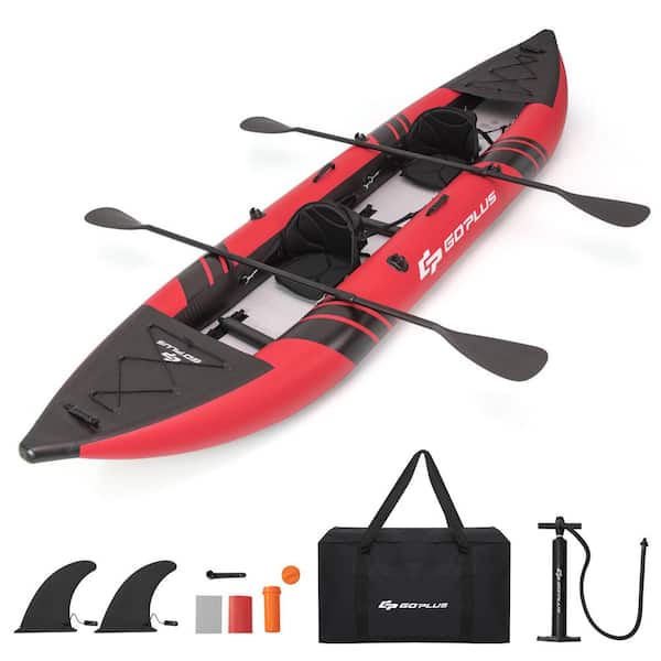 Red Inflatable Water Float Set Portable 2-Person Kayak with Aluminium Oars EVA Padded Seat