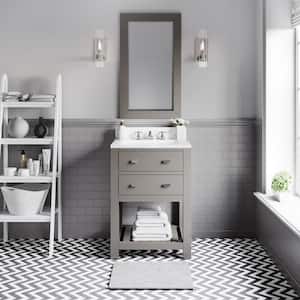 24 in. W x 21.5 in. D Vanity in Cashmere Grey with Marble Vanity Top in Carrara White and Mirror
