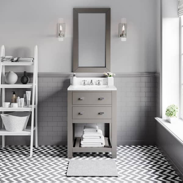 Water Creation 24 in. W x 21.5 in. D Vanity in Cashmere Grey with Marble Vanity Top in Carrara White and Mirror