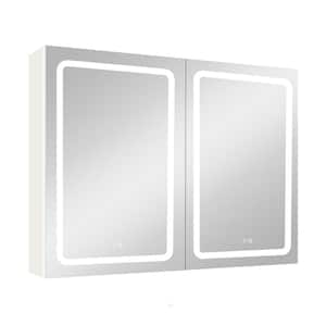 40 in. W x 30 in. H Double Door Rectangular Aluminum Medicine Cabinet with Mirror in White