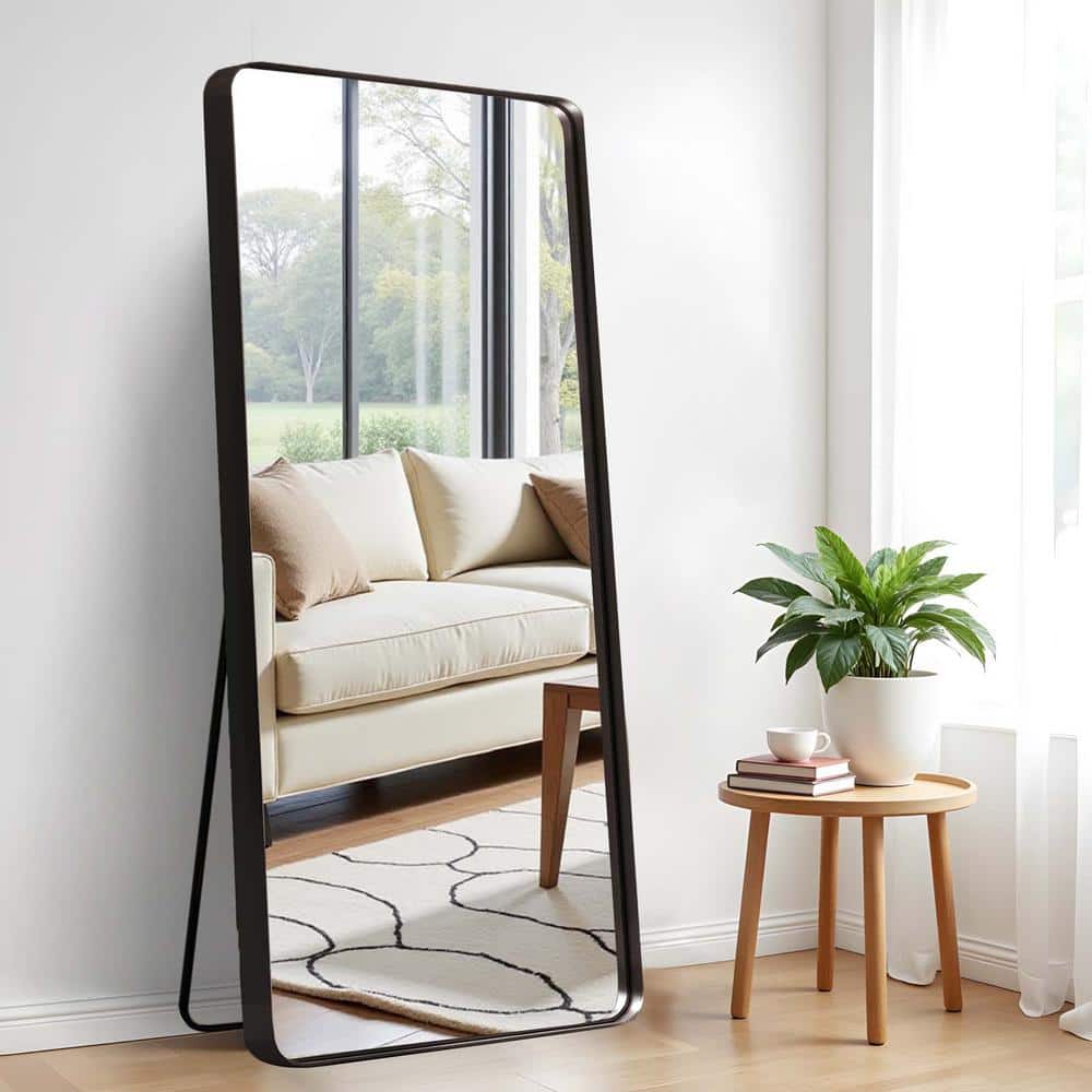 Black 28 in. W x 71 in. H Rounded Rectangle Framed Bathroom Vanity Mirror F