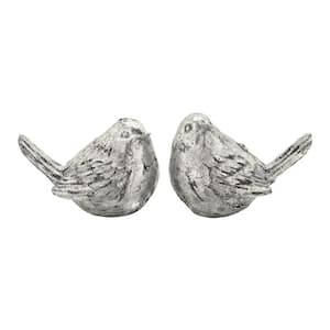 Silver Polystone Bird Sculpture (Set of 2)