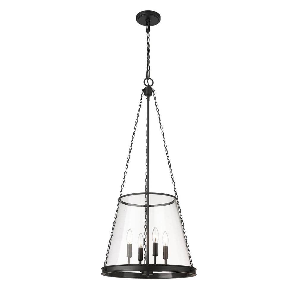 Prescott Matte Black 4-Light Industrial Pendant with Clear Glass Shade
