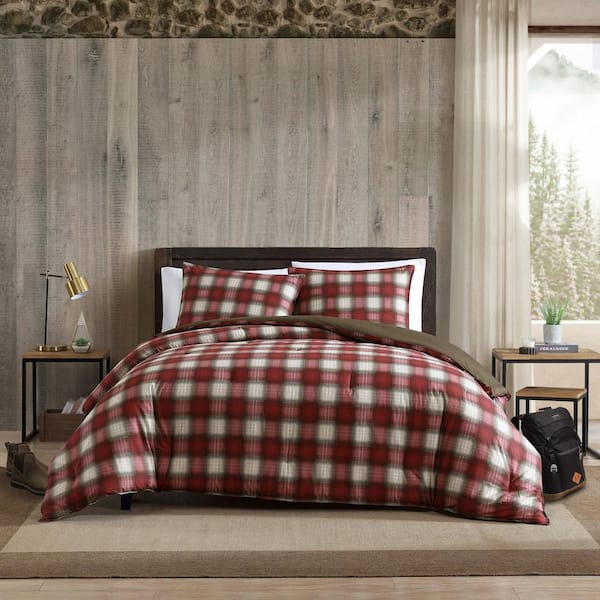 Eddie Bauer Navigation 3-Piece Red Plaid Cotton Full/Queen Comforter Set