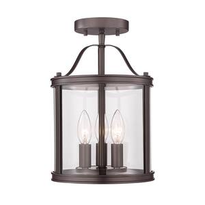 8.86 in. 3-Light Oil Rubbed Bronze Industrial Semi-Flush Mount with Clear Glass Shade