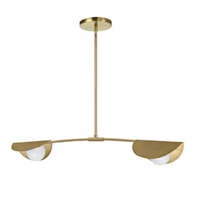 Emma 2-Light Aged Brass Shaded Pendant Light with Aged Brass Metal Shade