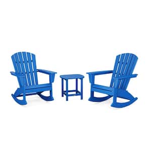 Grant Park Pacific Blue 3-Piece HDPE Plastic Adirondack Outdoor Rocking Chair Patio Conversation Set