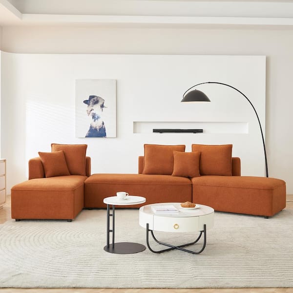 Z-joyee 141.73 in. Wide Armless Creative Fabric Curved Modern Modular Upholstered Sofa in Orange