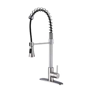 Single Handle Pull Down Sprayer Kitchen Faucet with High Arc Spring Spout in Brushed Nickel