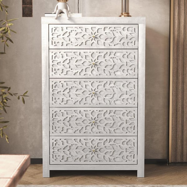 GALANO Avaro 5 Drawer Dusty Gray Oak Chest of Drawer (46.4 in. H x 29.6 in. W x 16.1 in. D)