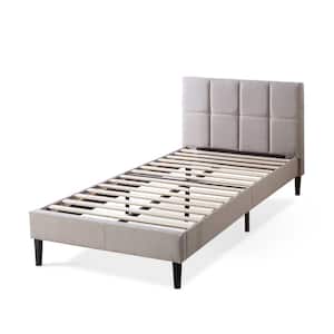 Lottie Beige Twin Upholstered Platform Bed Frame with Short Headboard and USB Ports