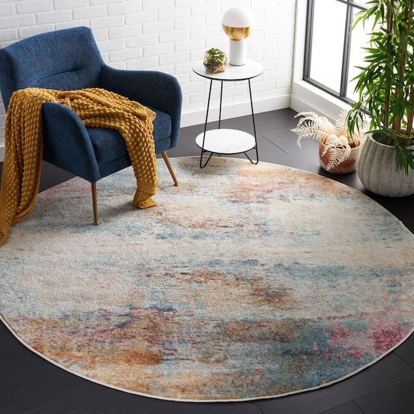 SAFAVIEH Phoenix 7 ft. x 7 ft. Aqua/Gold Rose Clouded Distressed