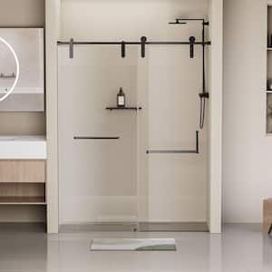 Moray 60 in. W x 76 in. H Frameless Stainless Steel Single Sliding Shower Door in Matte Black Tempered Clear Glass