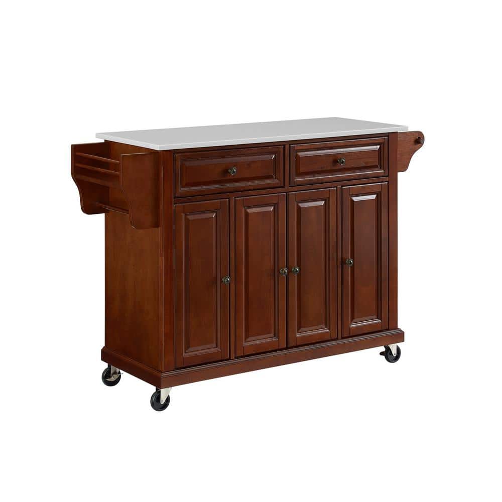 Granite Top Mahogany Kitchen Cart with Built-In Spice Rack