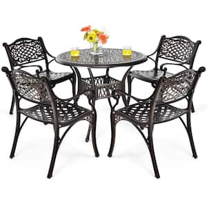 5 -Piece Cast Aluminum Round Table Outdoor Bistro Sets Patio Dining Sets