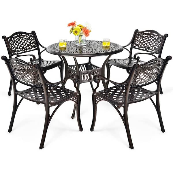 Costway 5 -Piece Cast Aluminum Round Table Outdoor Bistro Sets Patio Dining Sets