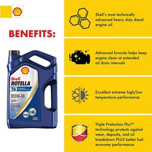 Shell Rotella T6 Full Synthetic SAE 5W-40 Diesel Motor Oil 1 Gal.