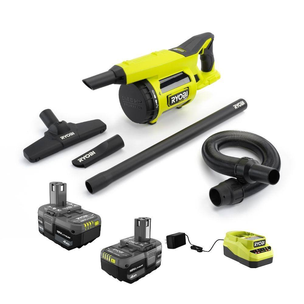 RYOBI ONE+ 18V Lithium-Ion 4.0 Ah Compact Battery (2-Pack) and Charger Kit with FREE ONE+ HP Brushless Jobsite Blower, Greens -  PSK006PBLHV701B