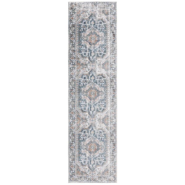 Baltimore 2 ft. x 8 ft. Light Gray/Blue Machine Washable Medallion Distressed Runner Rug