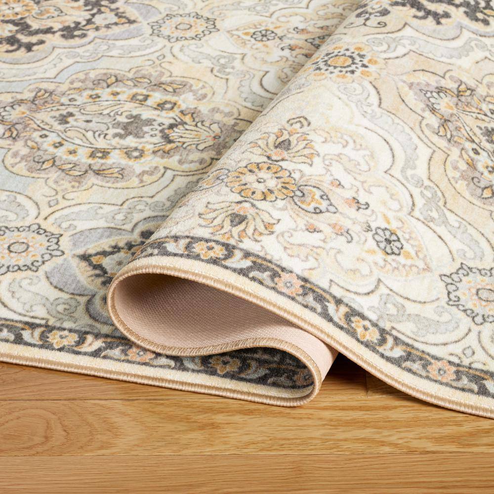 Avani Beige Tufted Washable Synthetic Area Rug 5' x 7'