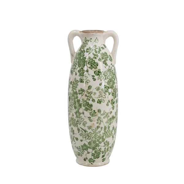 Green & White Floral Ceramic Vase, 13...