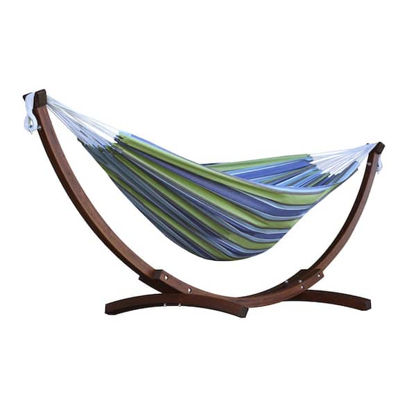 Vivere 8 ft. Double Cotton Hammock in Oasis with Solid Pine Arc Stand