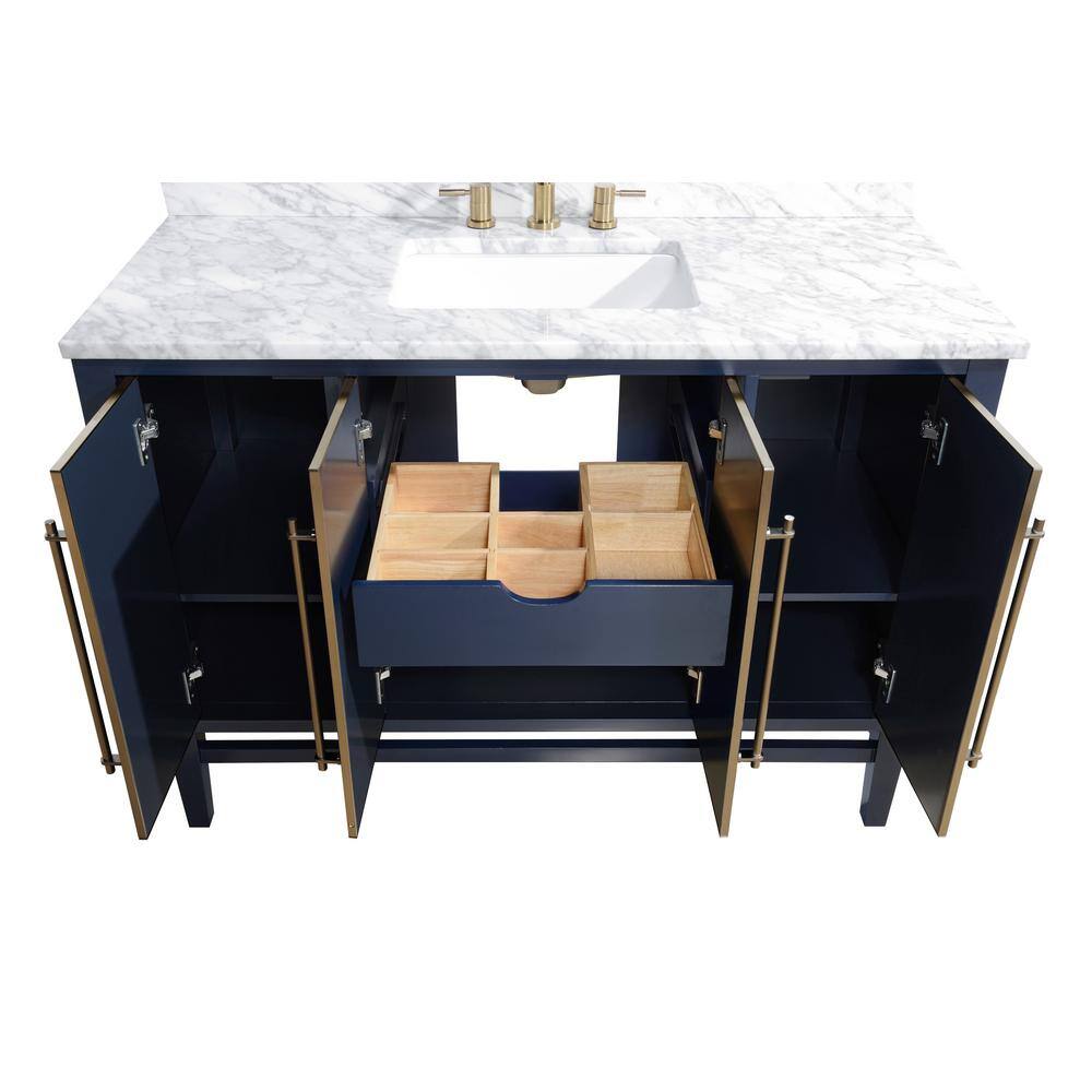 Navy Blue and Gold 48" Solid Wood Vanity with Marble Top