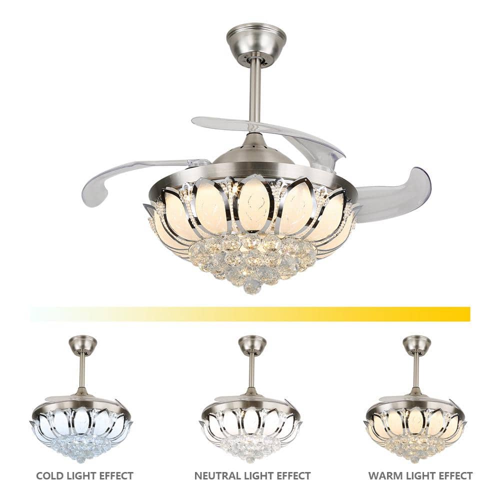 42" Silver Modern LED Crystal Chandelier Ceiling Fan with Remote