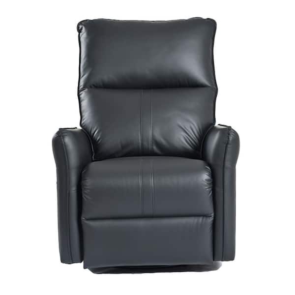 Wood and Metal Outdoor Power 270° Swivel Rocker Recliner Chair with Black PU Leather Cushion