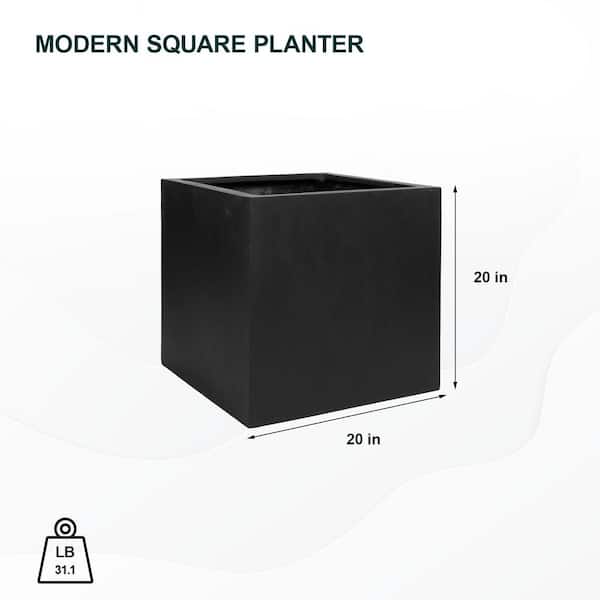 PotteryPots Block L Large 20 in. Tall Black Fiberstone Indoor Outdoor  Modern Square Planter E1003-50-01 - The Home Depot