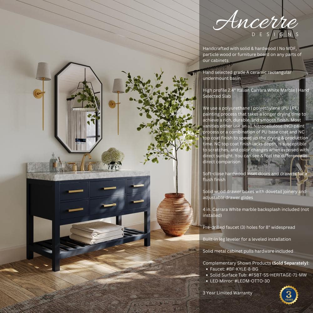 Elizabeth 48'' Heritage Blue Wood Vanity with Marble Top
