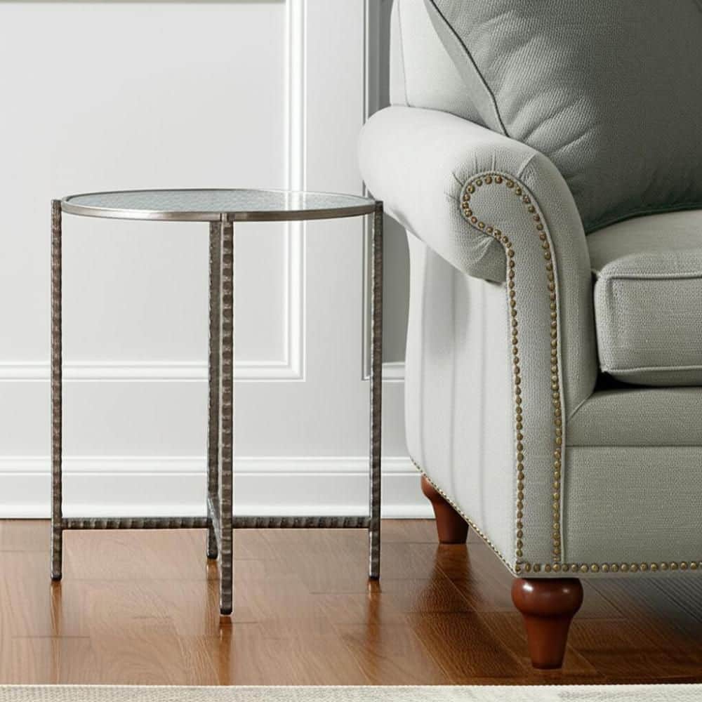 21.00 in. Silver Round Glass End Table