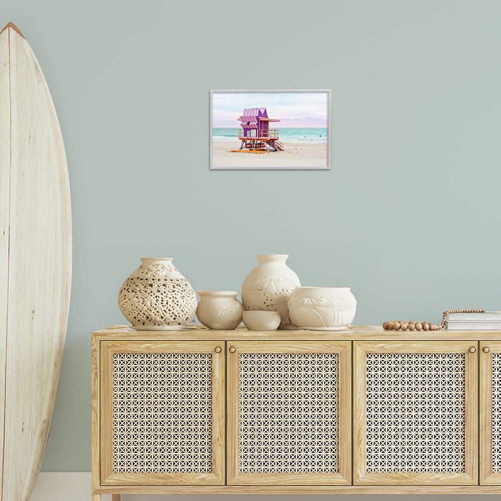 Purple Lifeguard Building by Seven Trees Design Gray Framed Nature Giclee Art Print 12 in. x 18 in. price history on PriceWatchPro