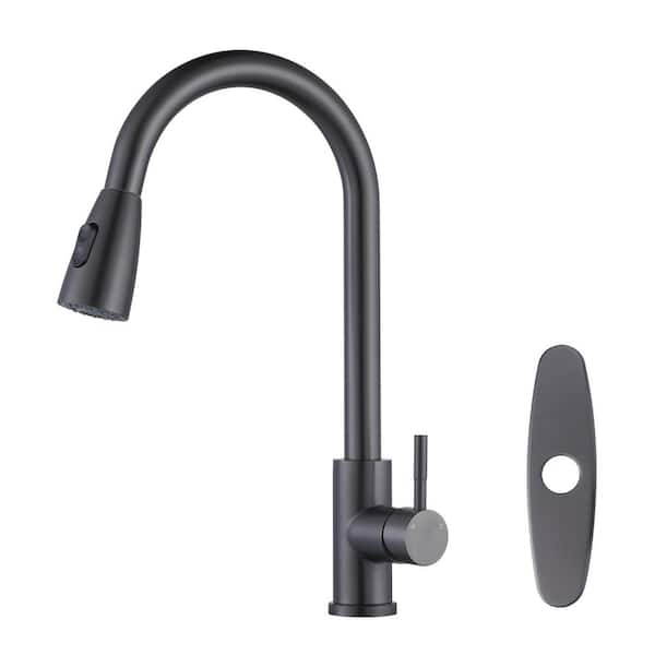 ARCORA Single-Handle High Arc Kitchen Faucet with Pull Down Sprayer with Deckplate in Black