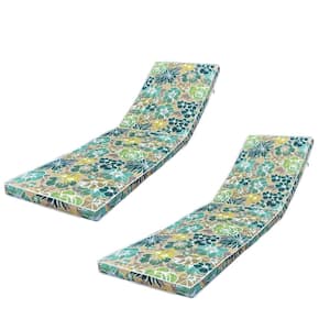 2-Piece Blue Flower Outdoor Lounge Chair Cushion Replacement Patio Funiture Seat Cushion Chaise Lounge Cushion